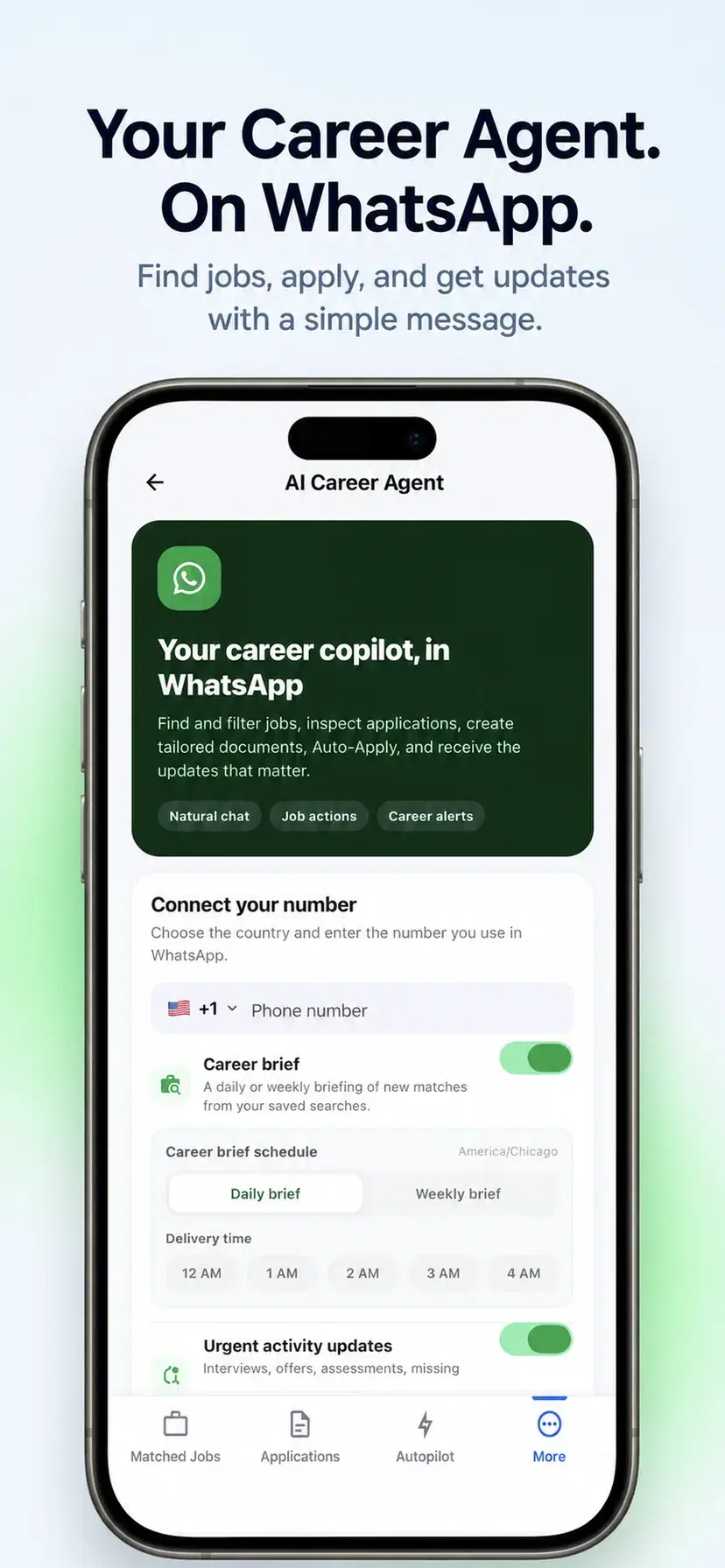 Resumly career-agent connection for WhatsApp