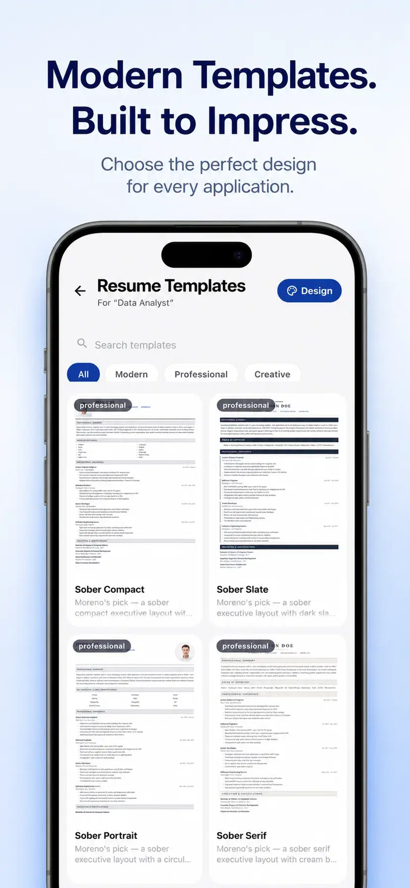 Modern, professional, and creative resume templates