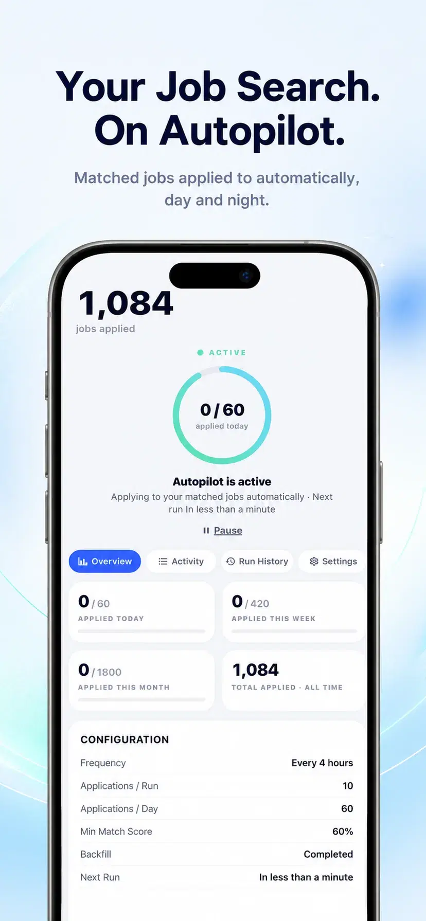 Autopilot activity and schedule in the Resumly iPhone app
